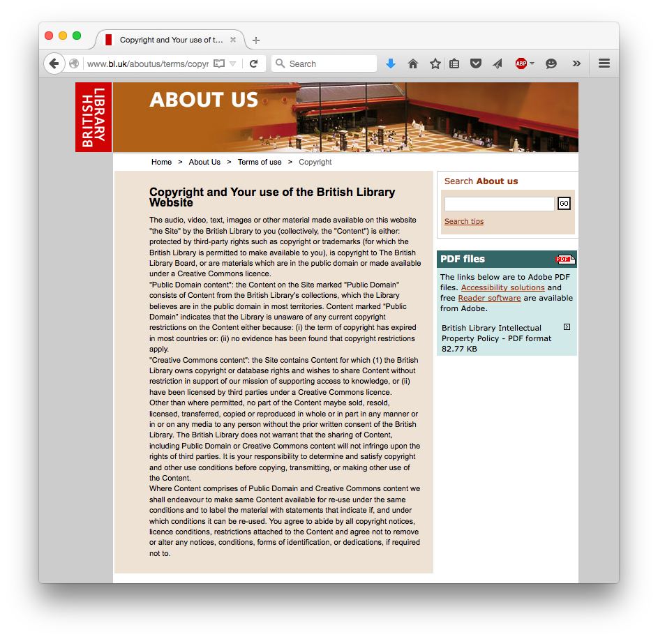 British Library, Copyright and Your use of the British Library Website
